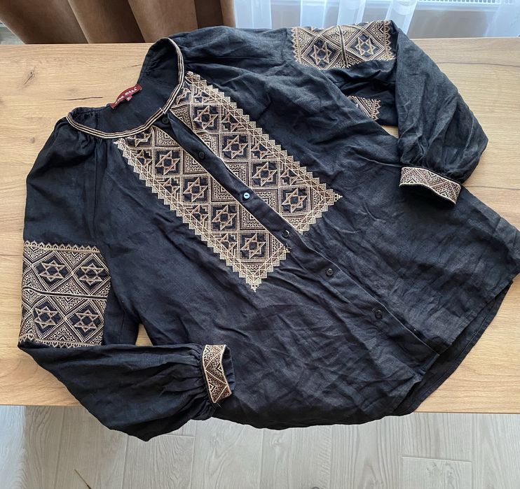 Вишита сорочка (вишиванка) на ґудзиках, льон