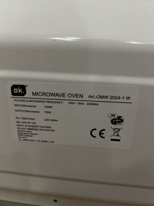 Kuchenka mikrofalowa OK. OMW 2024-1 W Biała 20l 700W