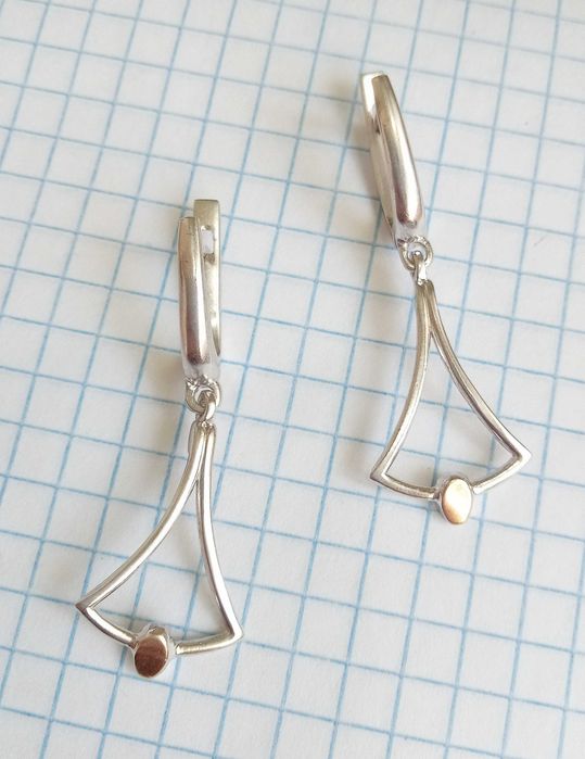 Вінтажні Сережки серьги срібло 925 проба, золоті вставки. Вінтаж