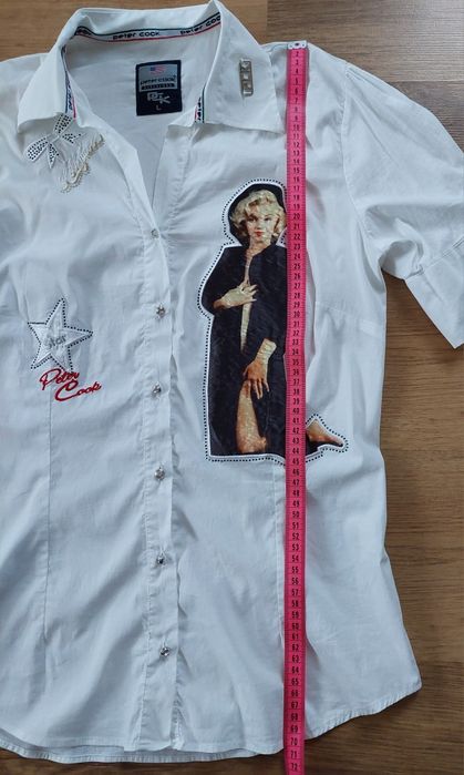 biała koszula z krótszym rękawem z Marilyn Monroe Peter Cook