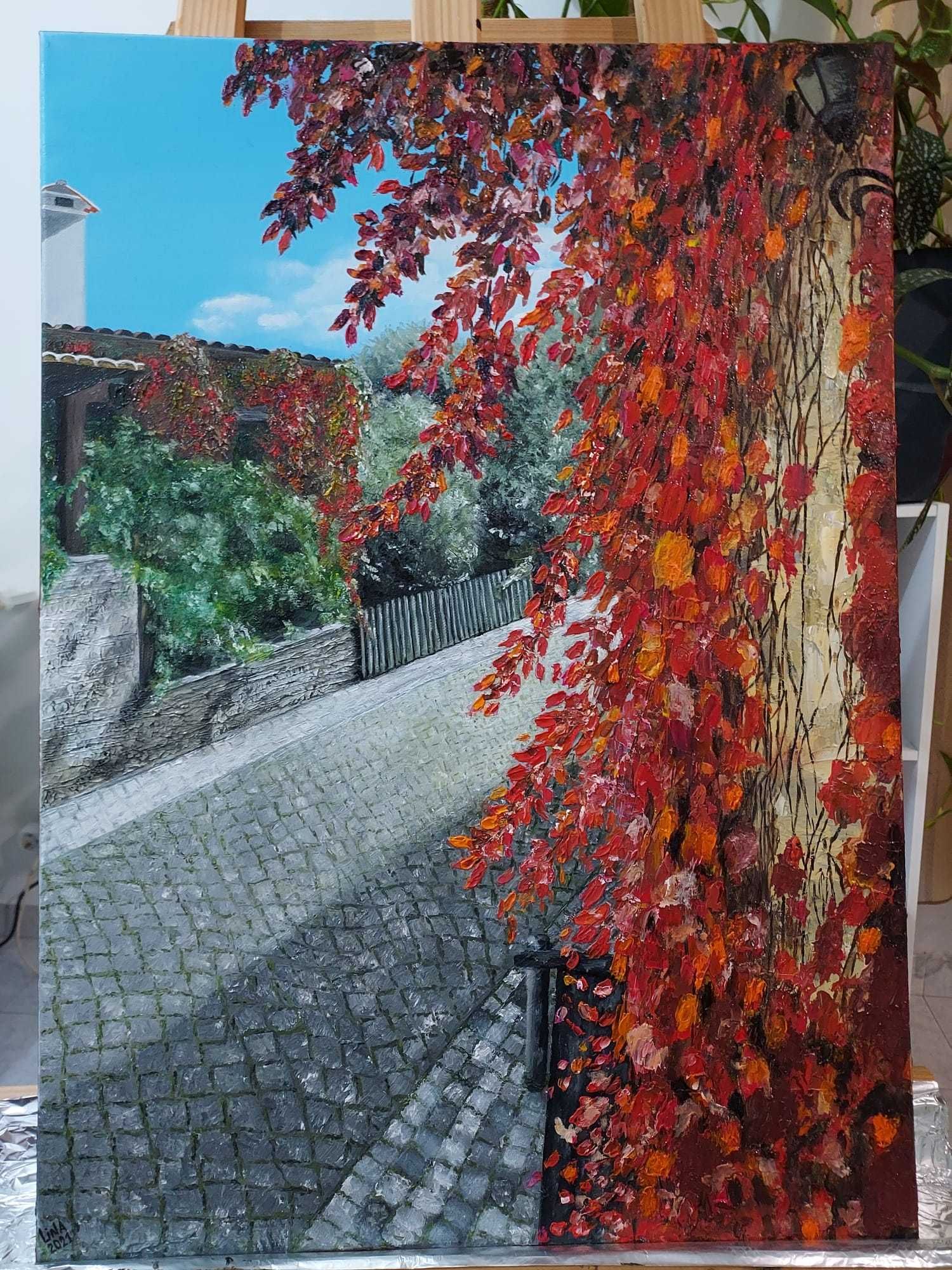 Quadro "Aldeia Pia de Urso", óleo sobre tela, pintado á mão