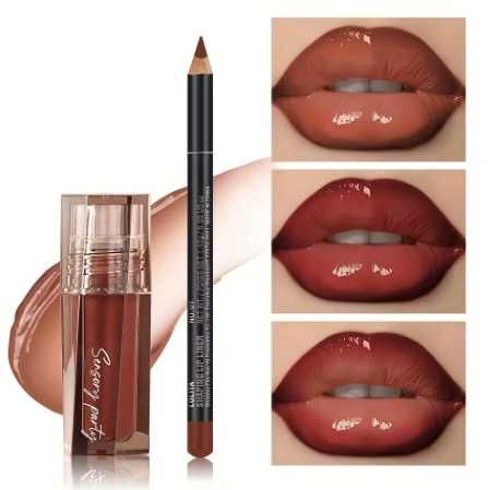 Conjunto de Brilho Labial e Delineador Labial Hidratante