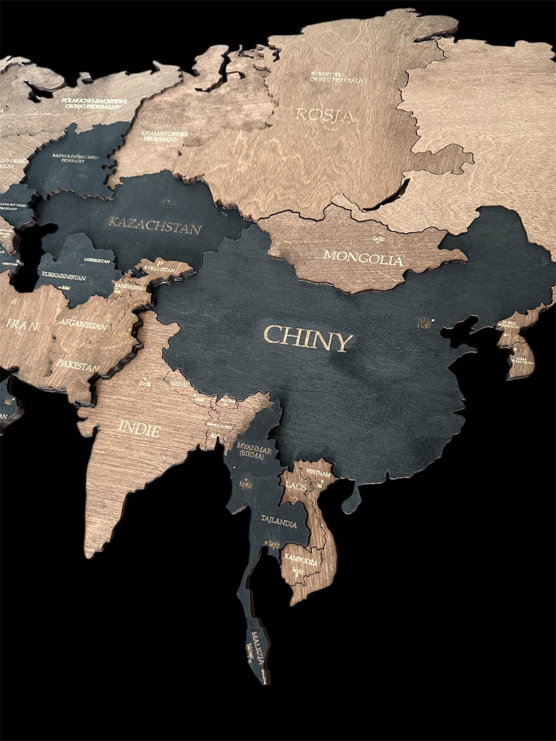 Mapa Świata 3D 276x165cm, czarny, palisander