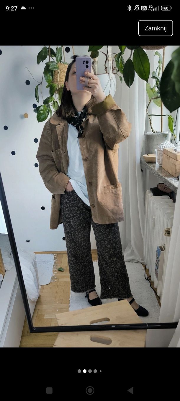 Beżowa brązowa skórzana kurtka katana vintage maxi camel oversizowa za