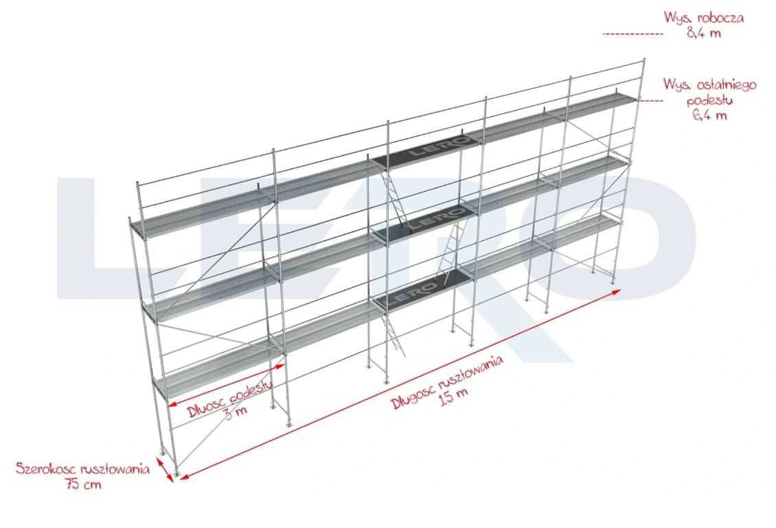 Nowe rusztowania elewacyjne PLETTAC wys. 8,4m dł. 15m 126m2 Drewno