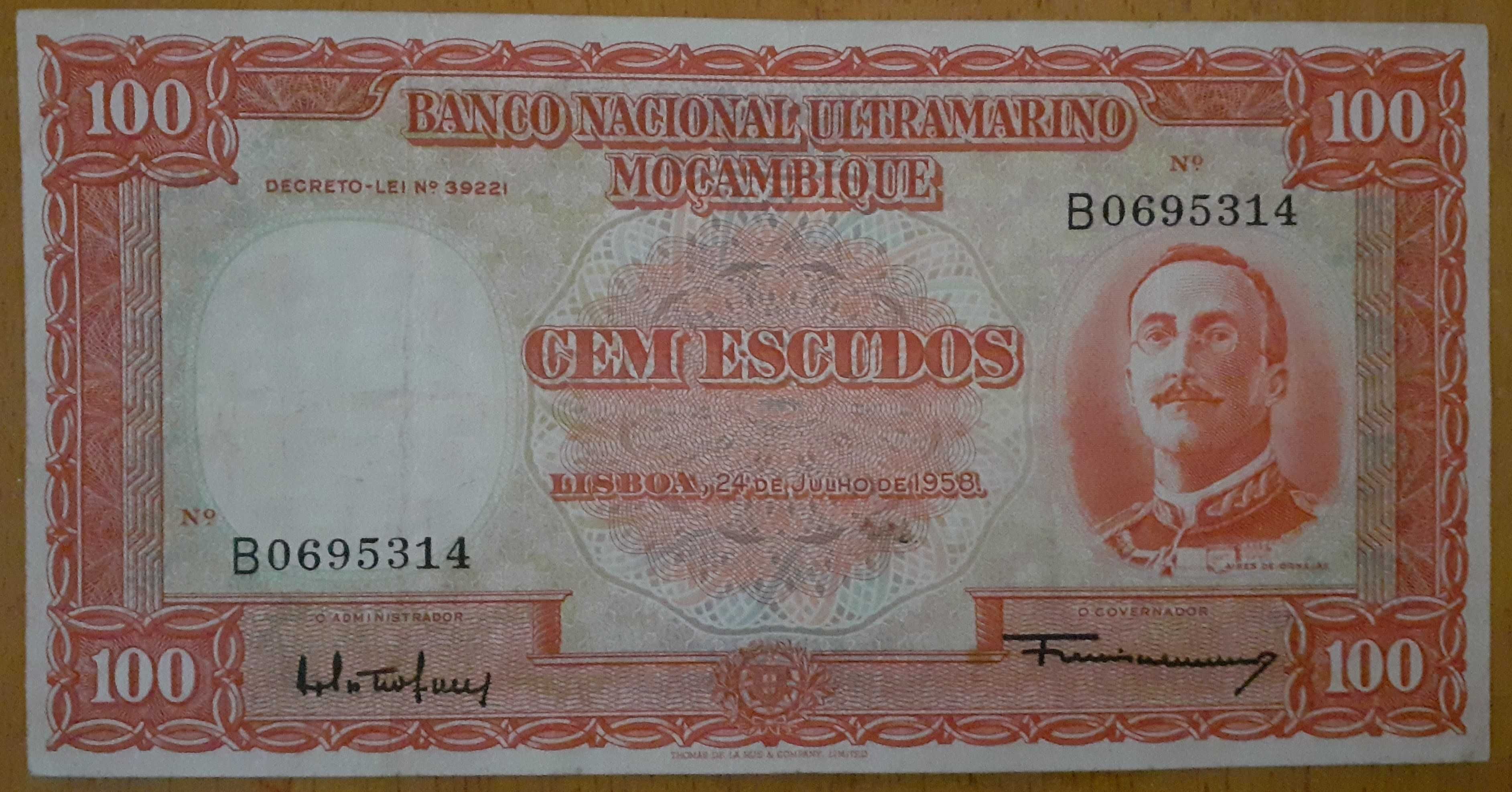 nota de 100 escudos moçambique de 1958 ornelas