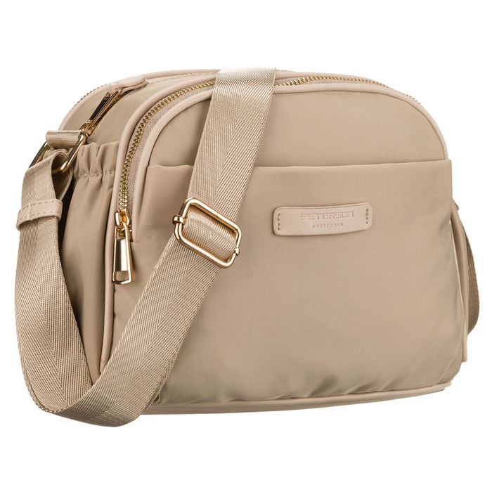 nylonowa, beżowa listonoszka damska z sześcioma dodatkowymi