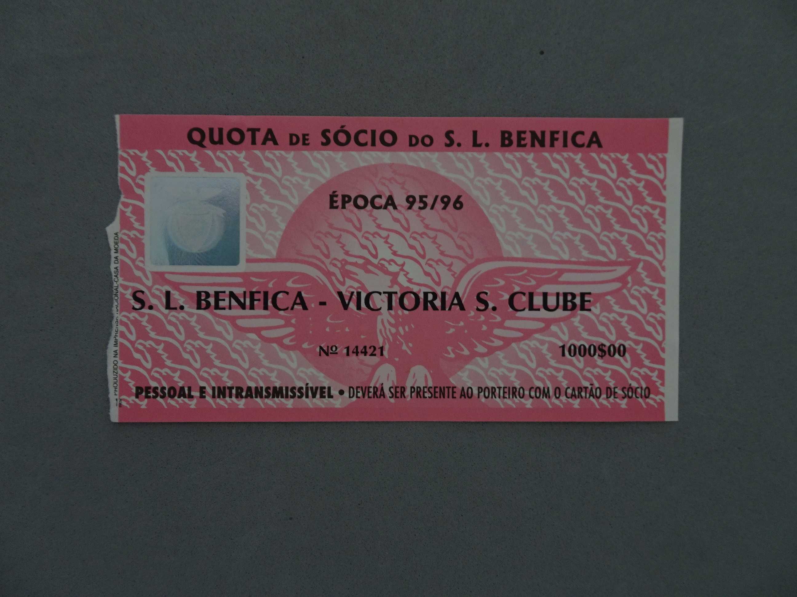 Bilhete de futebol Benfica Vitória S. Clube Época 95/96