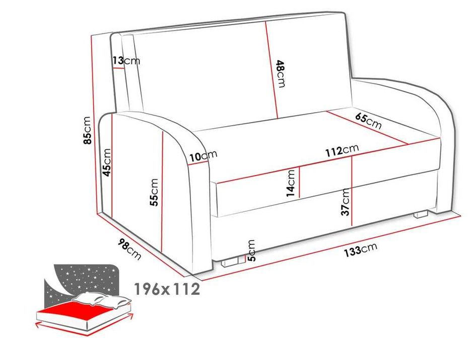 Sofa rozkładana dwuosobowa z funkcją spania, fotel