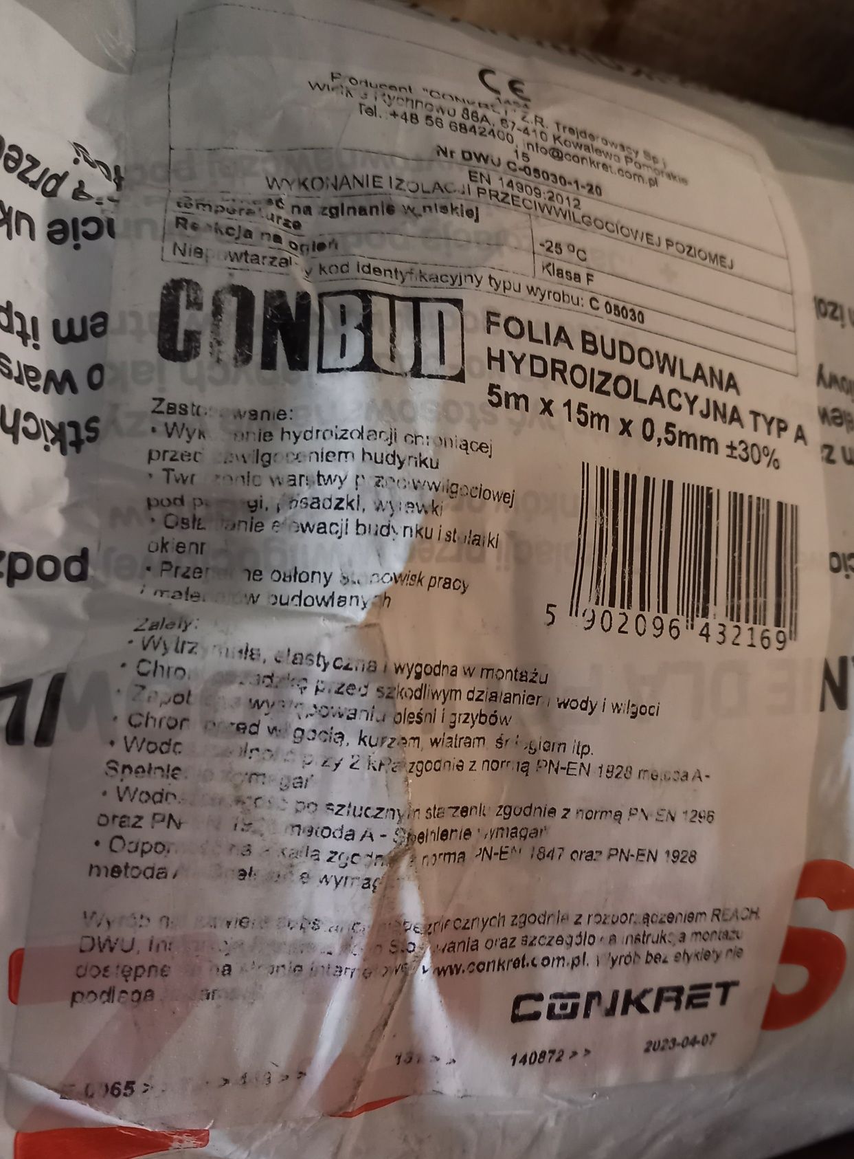Folia budowlana 0.5mm hydroizolacyjna Conkret Conbud