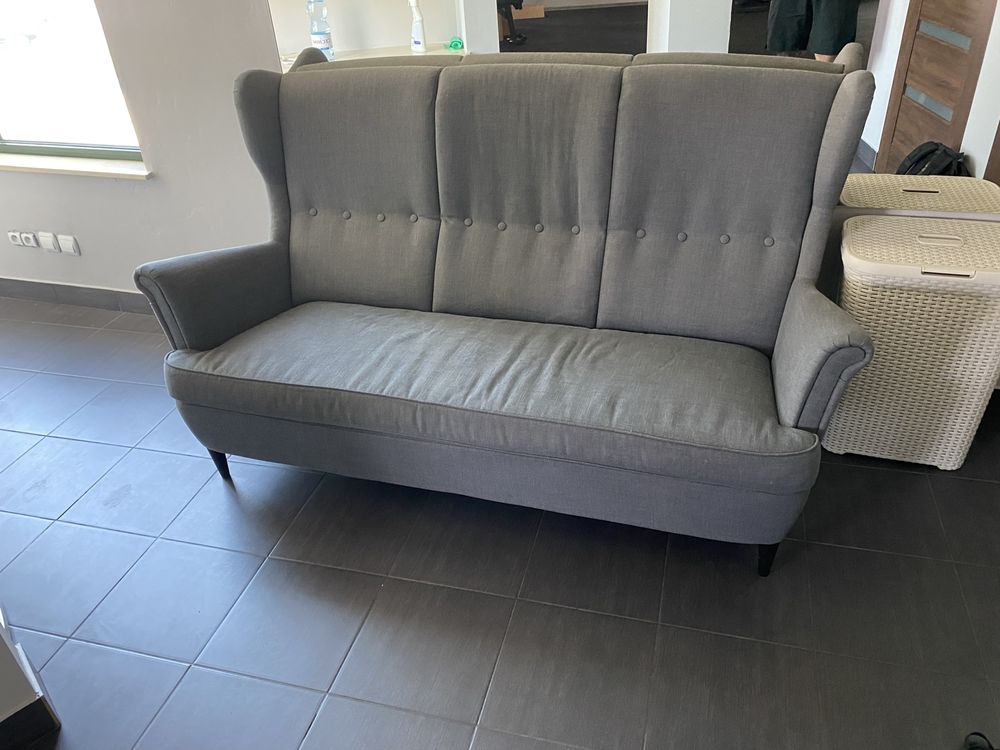 STRANDMON Sofa 3-osobowa, Nordvalla ciemnoszary, IKEA, + podnóżek