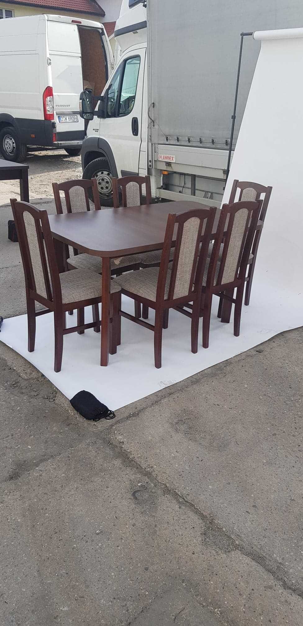 Nowe, STÓŁ 80x140/180 + 6 KRZESEŁ,orzech + cappuccino, dostawa cała PL