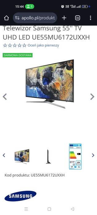 Smart TV 55"  Samsung UE55MU6172 pilot SMART