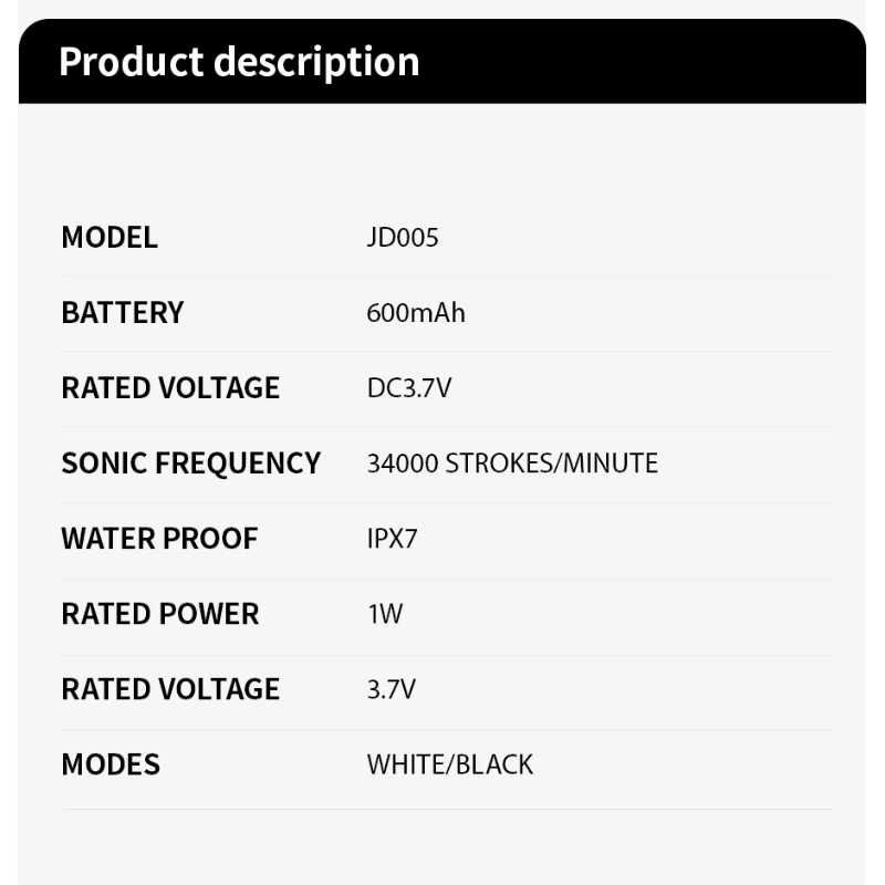 Soniczna Szczoteczka do Zębów 600mAh + 4 Główki Wygodna 5 Trybów Biała