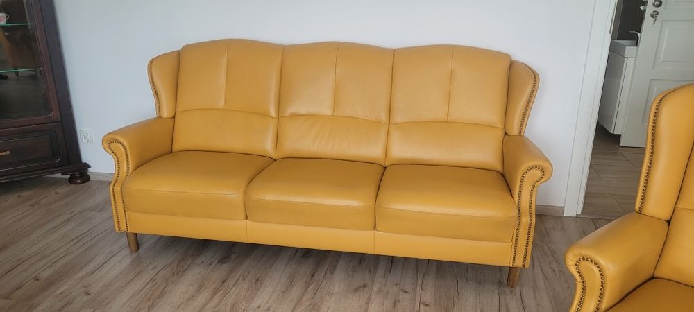 Zestaw wypoczynkowy skóra naturalna  stan idealny 3,2,1,1 leniuch tele