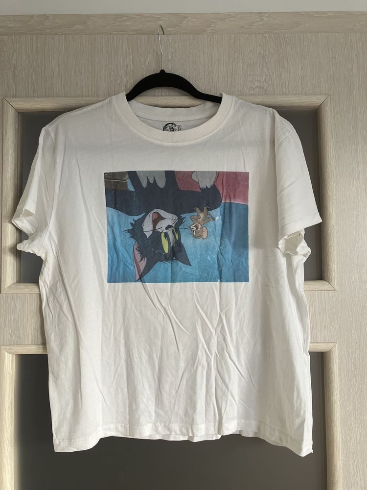 tshirt koszulka z nadrukiem tom and jerry biala pull&bear