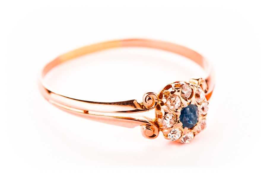 Szafirowy Złoty Pierścionek - 14K - 1,63g - DIAMENTY - KRAKÓW