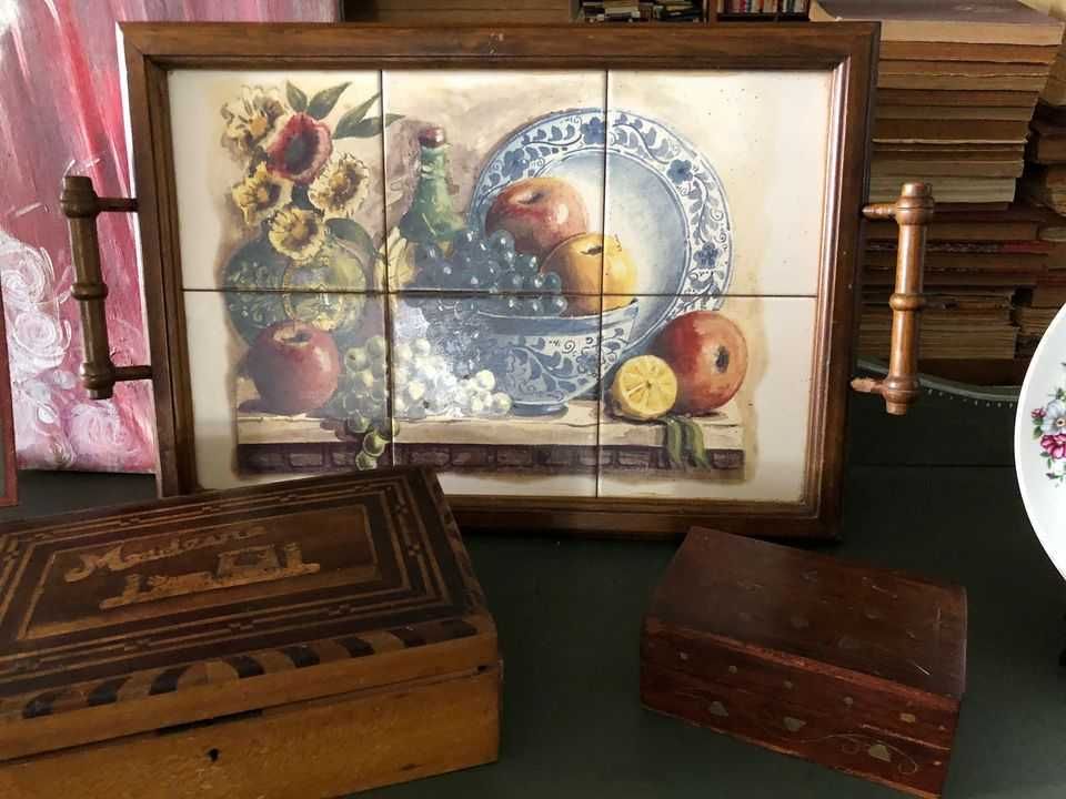 wooden tray with painted tiles, price per tray