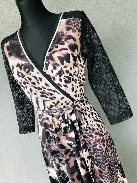 Sukienka midi rozkloszowana 7/8 pantera panterka animal print