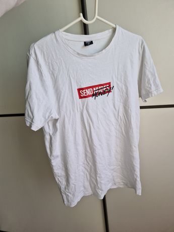 Biała koszulka z nadrukiem send nudes // money