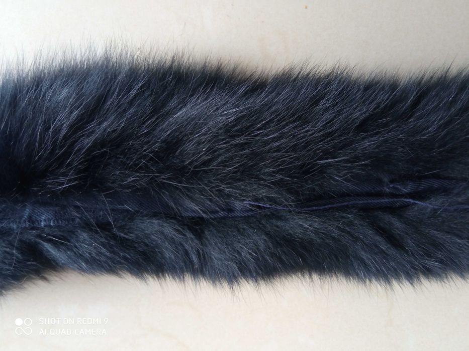 Obszycie kaptura płaszcza kołnierz szal 100% lis naturalny 95cm czarny