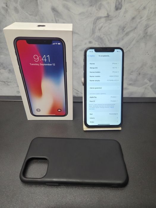 Apple iPhone X czarny 64gb komplet ŁADNY 86% kondycjiokazja