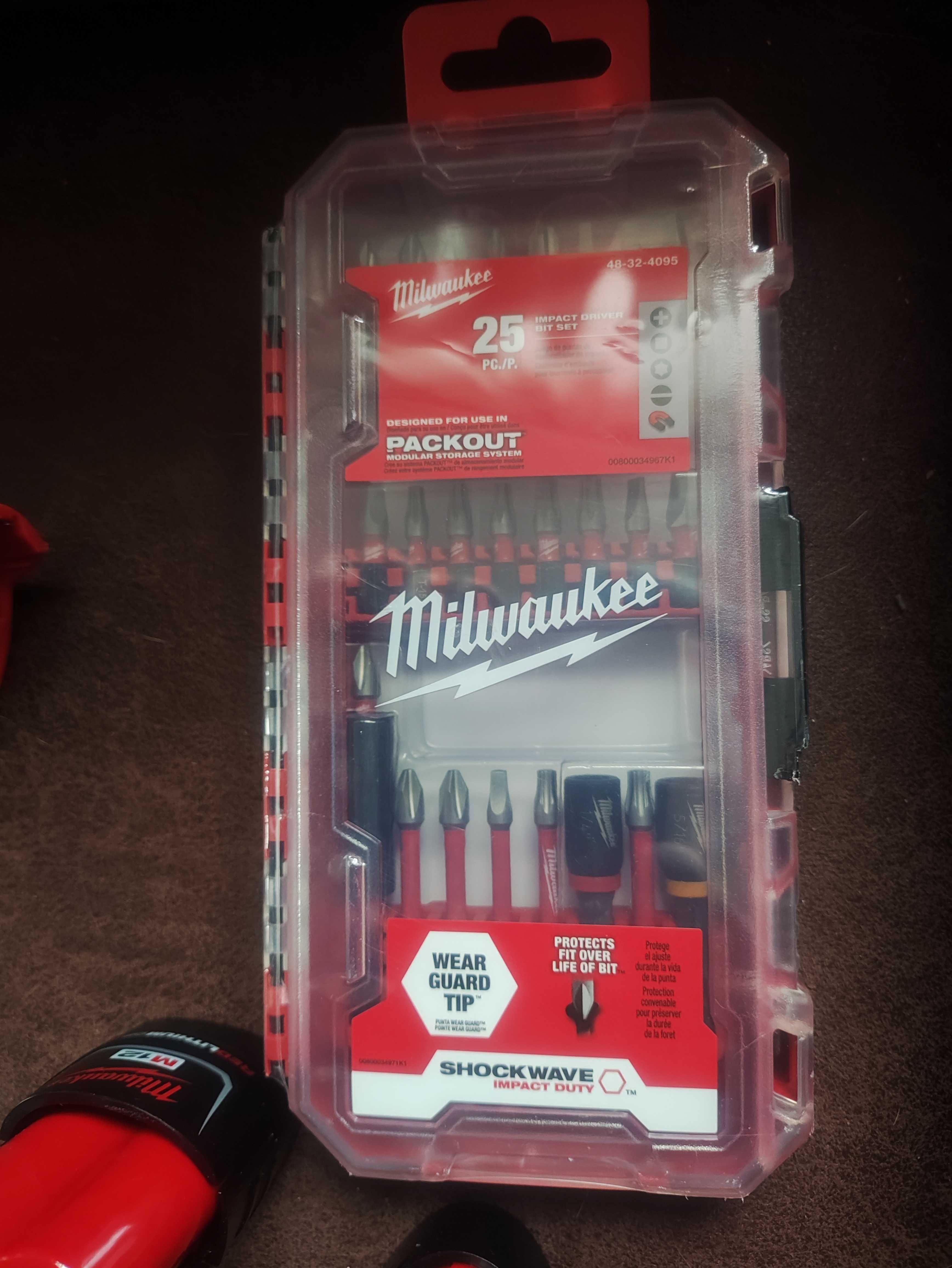 Zestaw 5 elektronarzędzi Milwaukee M12, 2 baterie, zestaw bitów. Nowy