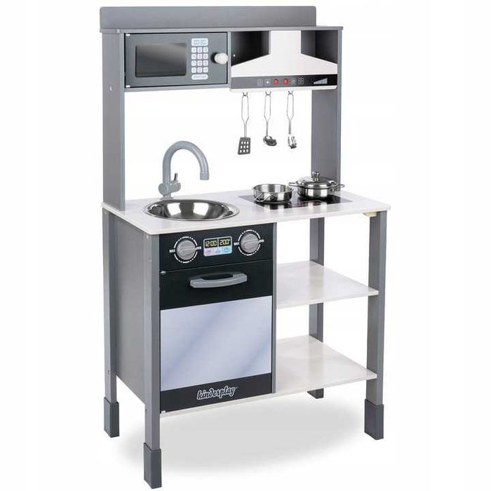 Drewniana kuchnia dla dzieci interaktywny okap akcesoria 100cm