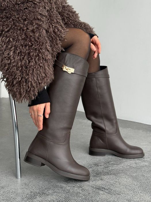 Чоботи жокейські натуральна шкіра колір шоколад