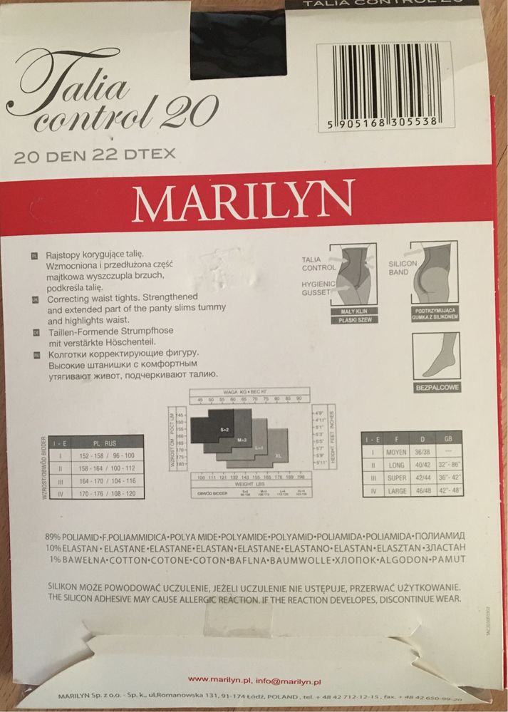 Rajstopy korygujące talię MARILYN 20 DEN 22 DTEX