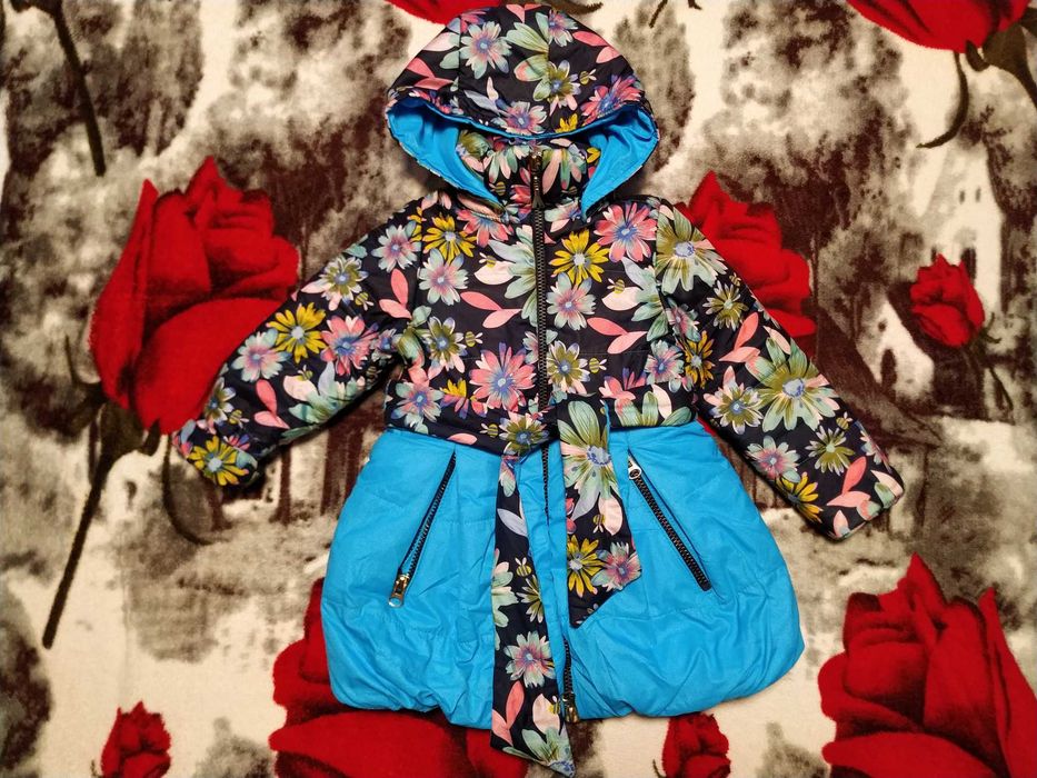 Стильна,зимова куртка з поясом для дівчинки 5-6 р