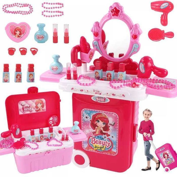 Toaletka dla dziewczynki duża z lustrem LED walizka