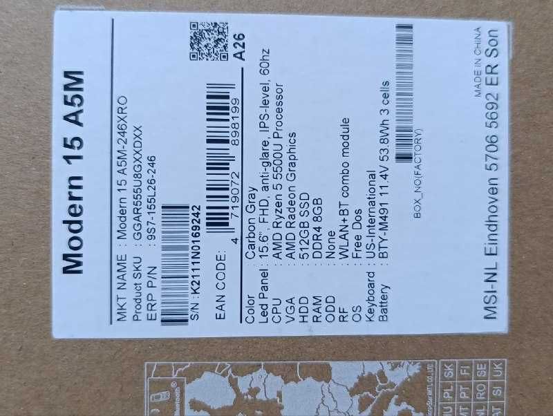 Ноутбук MSI Modern 15 A5M (A5M-246XRO)