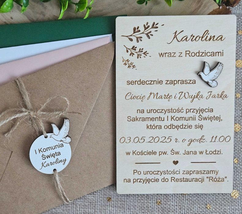Pierwsza Komunia Święta ZAPROSZENIE dla dziewczynki i chłopca grawer