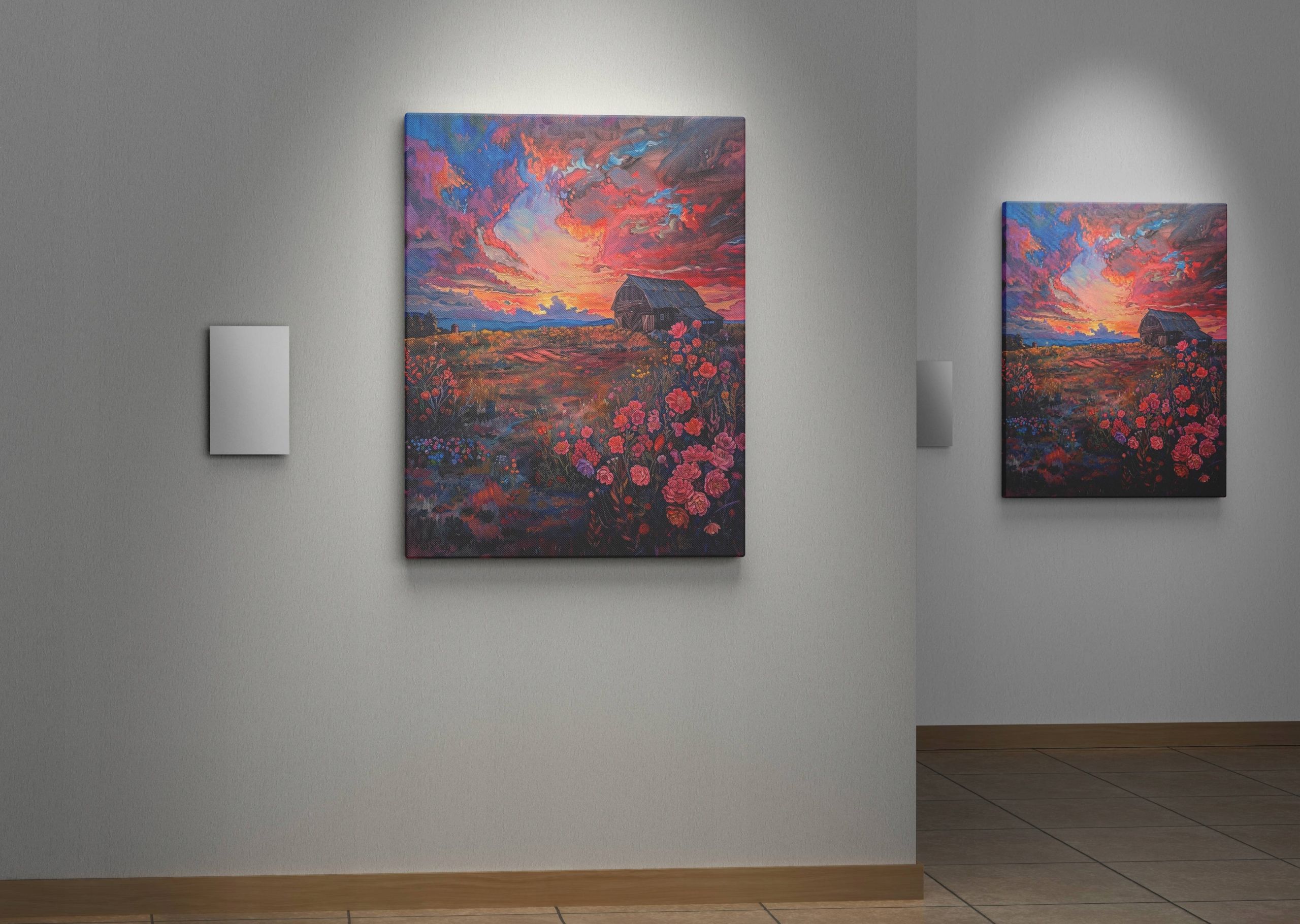 Obraz na płótnie "Zachód Słońca nad Kwiatowym Krajobrazem" 90x120 cm