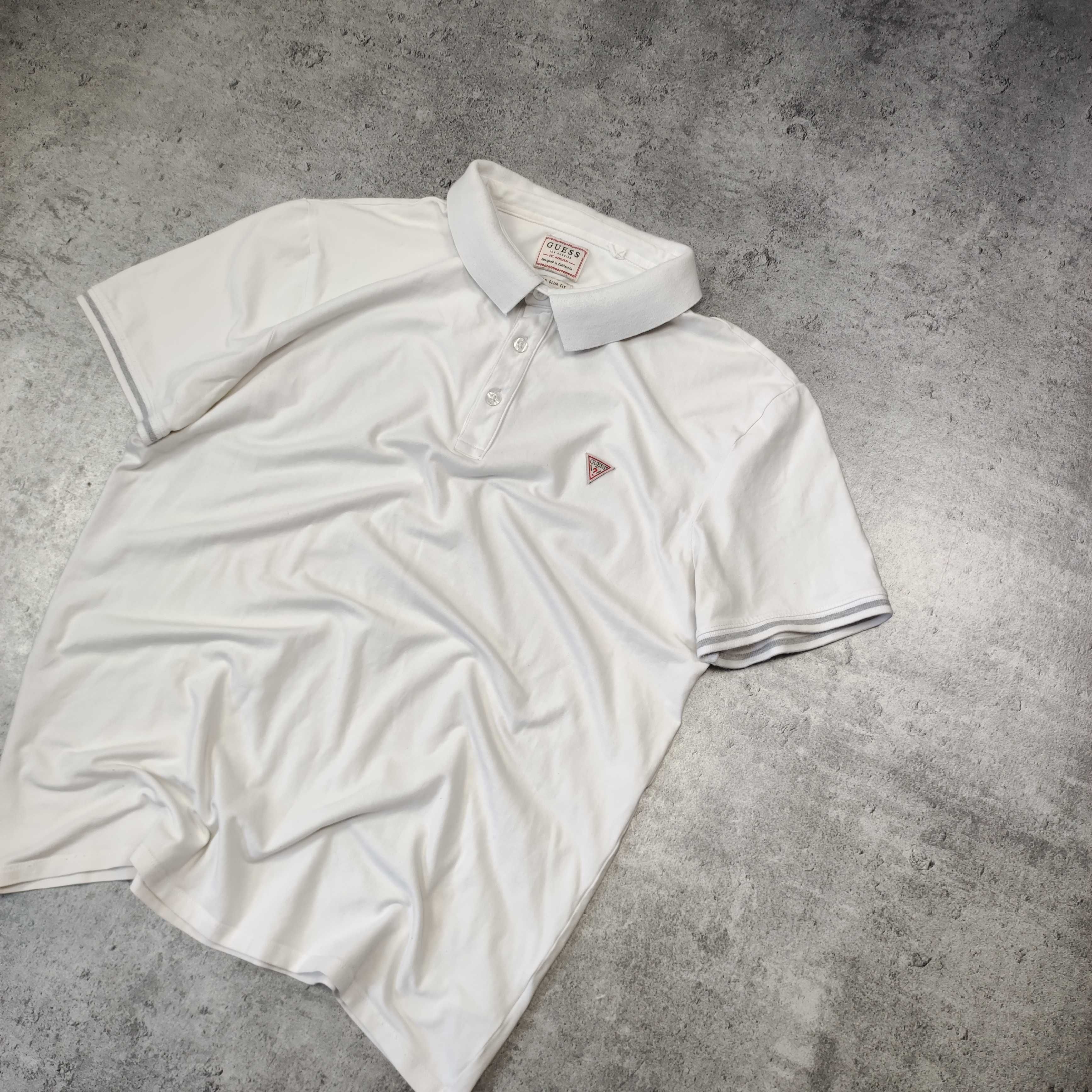MĘSKA Koszulka Polo Kołnierzyk Elegancka Biała Slim Fit Guess USA Logo