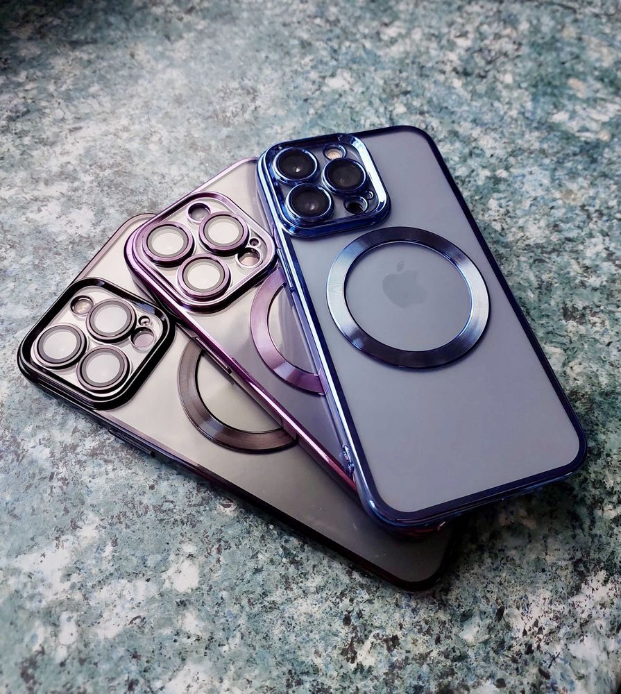 Прозорий чохол для iPhone з Magsafe (Black, Purple, Blue, Silver,Pink)