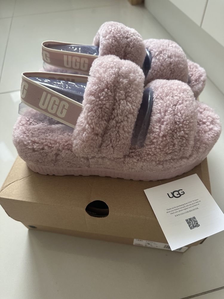 Kapcie klapki UGG OH Fluffita nowe z metką r.40 różowe wełna owcza