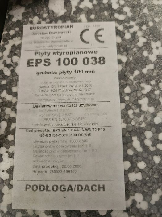 Styropian 10cm EPS 100 podłoga dach lambda0.038
