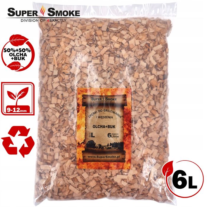 Zrębki Wędzarnicze Super Smoke OLCHA+BUK KL-10 (9-12mm) Large 6 Litrów