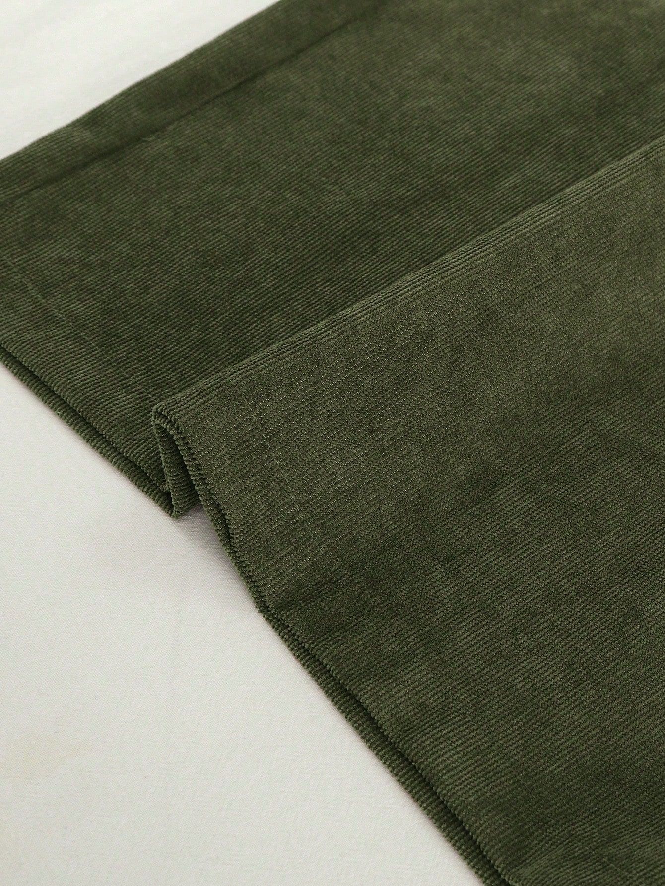 Spodnie Sztruksowe Paperbag Oliwkowe Casual Z Wysokim Stanem Shein 3Xl