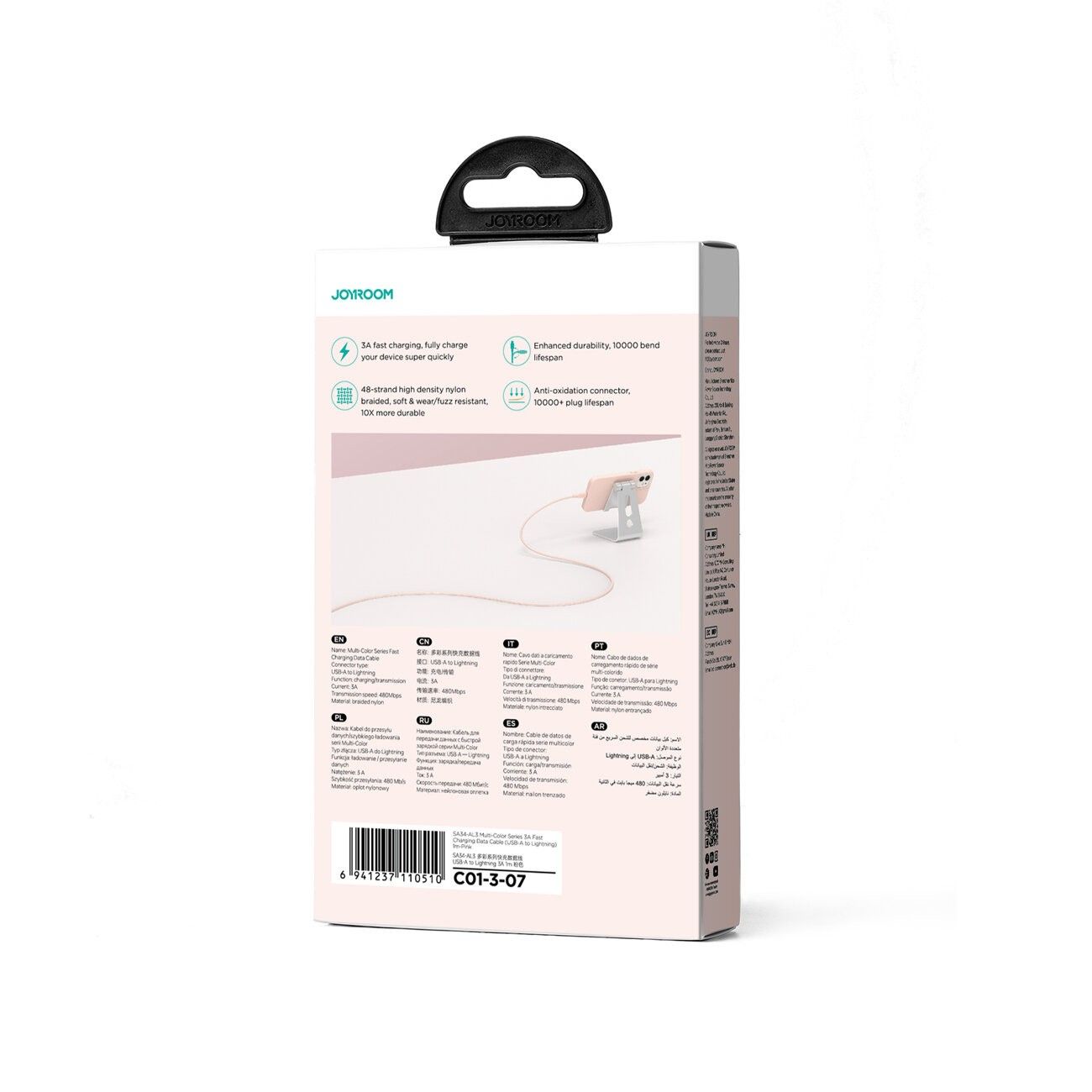 Kabel USB Lightning Joyroom Nylon 3A 1m SA34-AL3 Pink