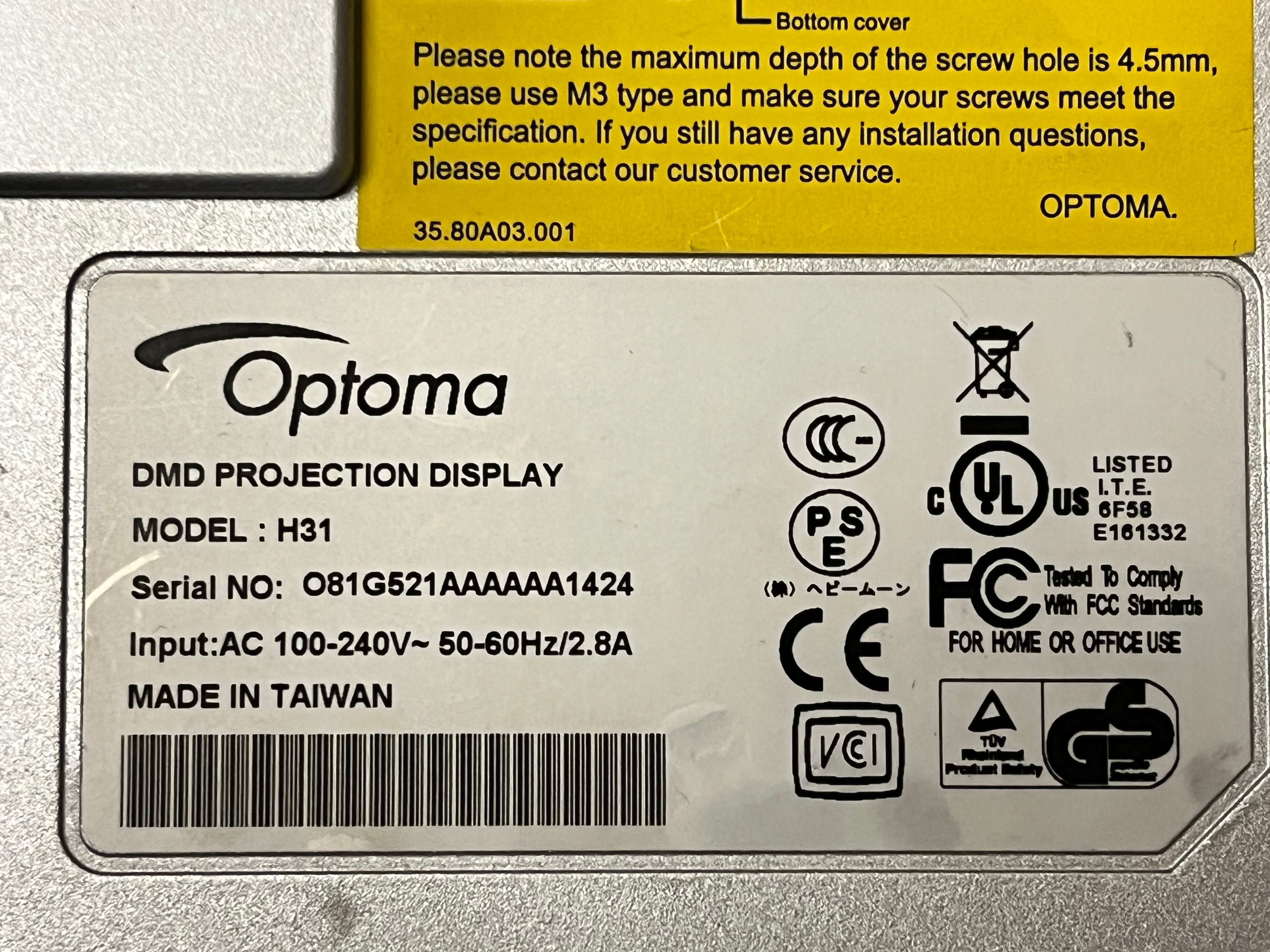 Projektor Optoma H31 na części