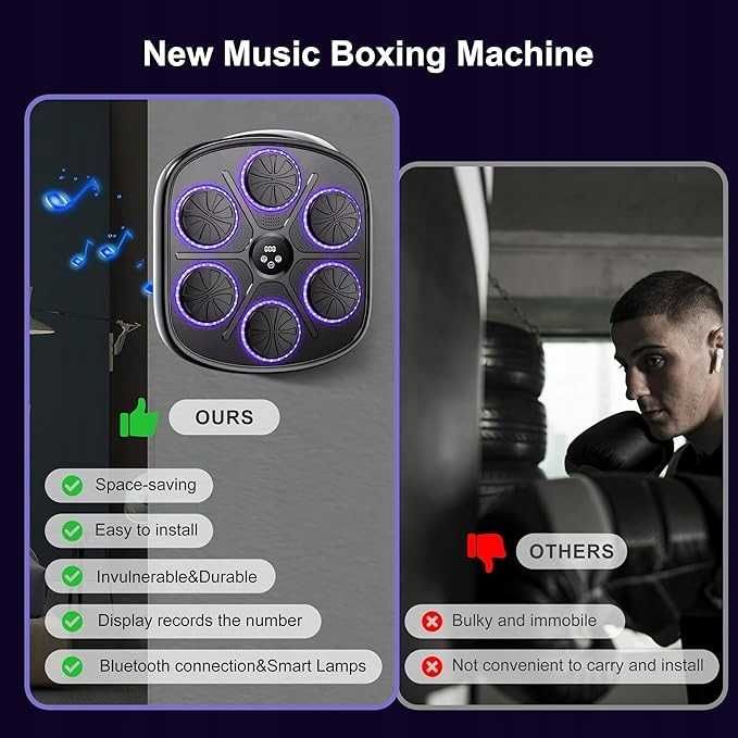 Muzyczna maszyna do boksu z Bluetooth DO TRENINGU!, ĆWICZEŃ + RĘKAWICE