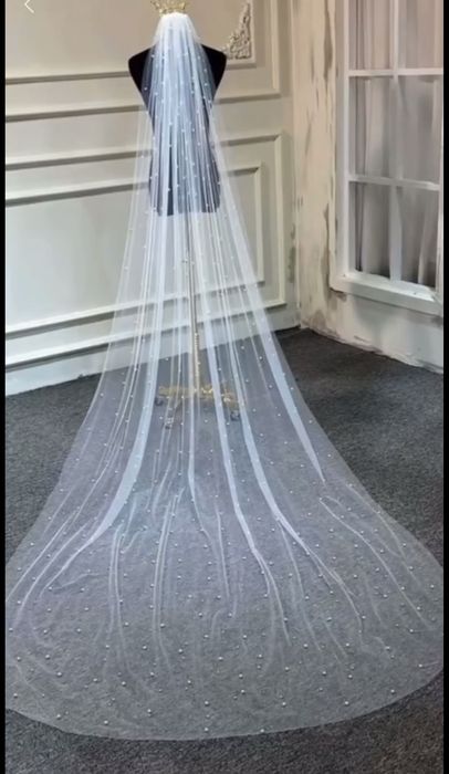 welon ślubny + rękawiczki z perełkami