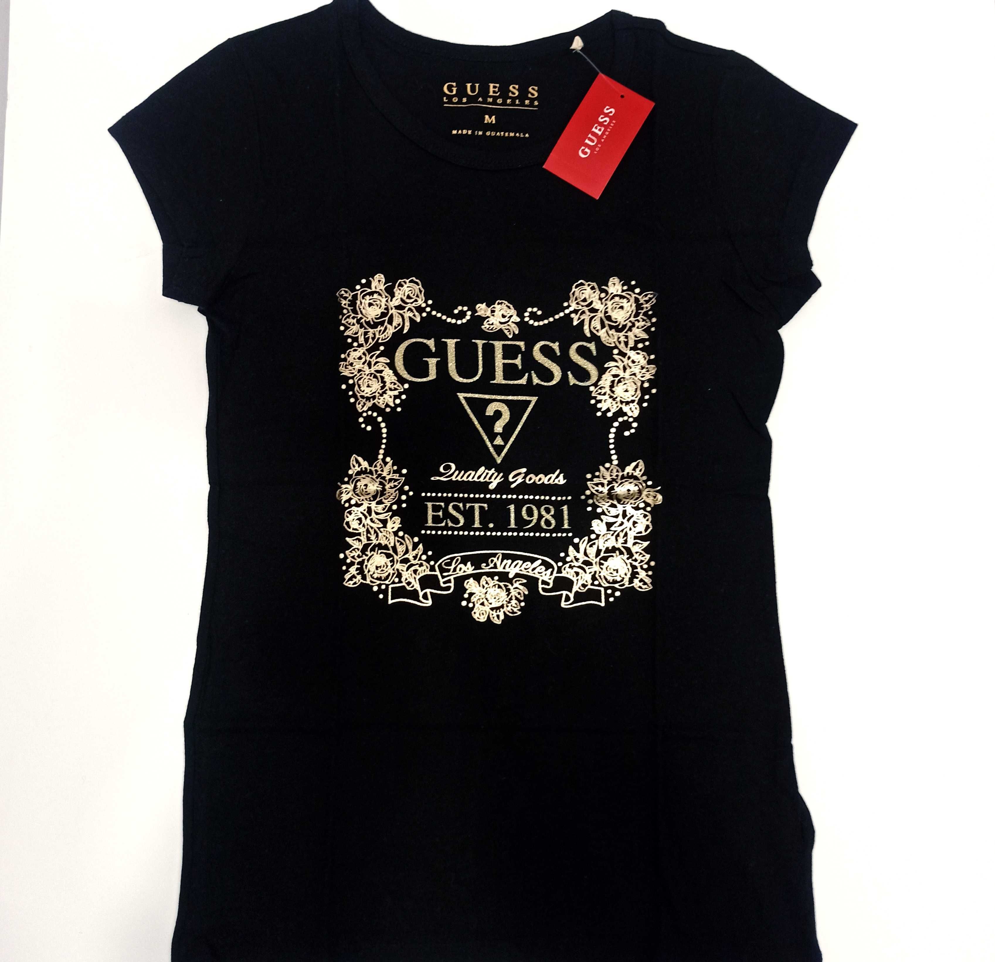 GUESS Oryginalny! T-Shirt Koszulka Bluzka Czarna Zlota Brokat