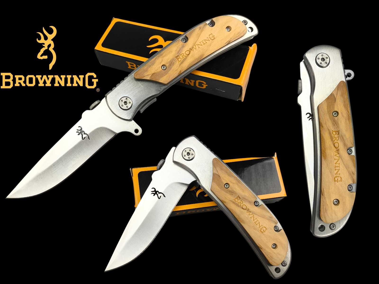 Nóż myśliwski scyzoryk BROWNING blokada Liner-Lock drewno BR6