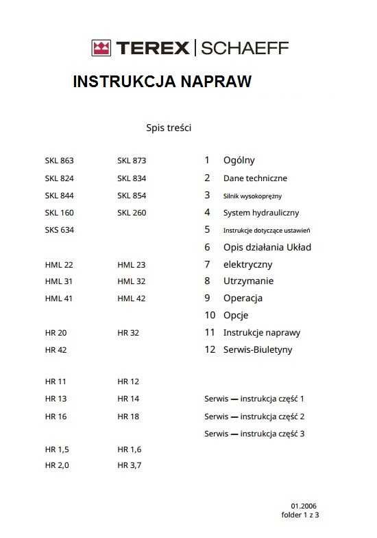 Instrukcja Napraw Terex HR 1,5, HR 1,6, HR 2,0, HR 3,7 PL