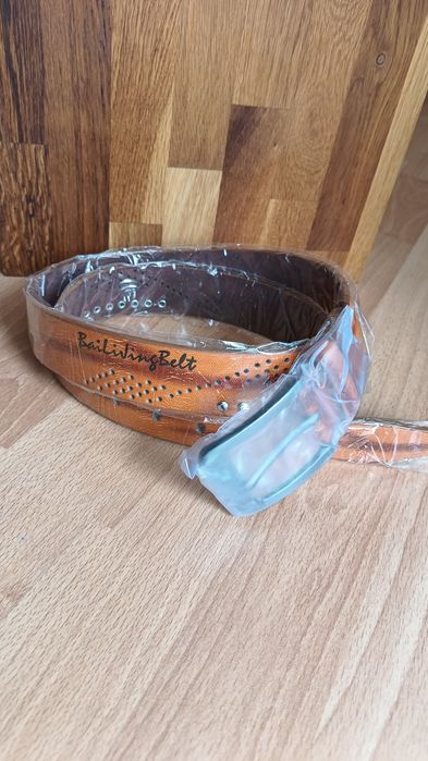 116cm Nowy pomarańczowy pasek skórzany belt sprzączka koloru srebrnego
