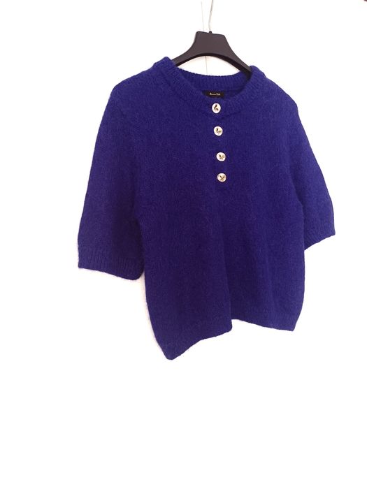 Massimo Dutti wełniany sweter wełna alpaka krótki rękaw złote guziki